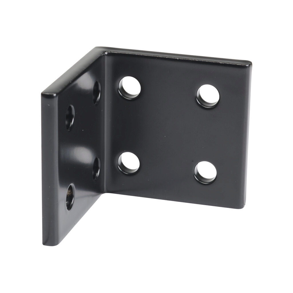 166253 - FATH inside corner bracket, black, 90-degree, 8 holes, aluminum, slot size 6. For use with all 1in and 2in profile T-slotted rails. Manufacturer part number: 093EWD5151S.