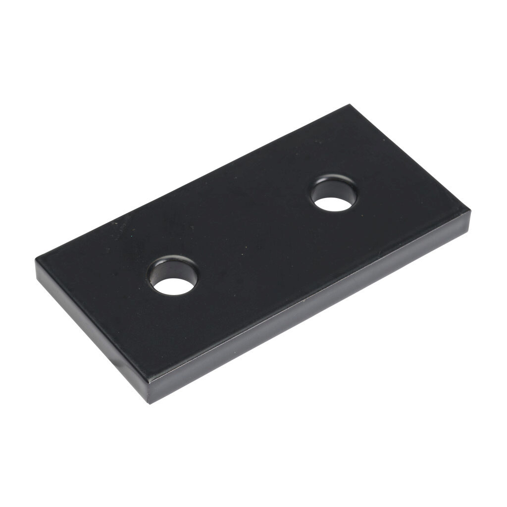 166306 - FATH straight flat plate, black, 2 holes, aluminum, slot size 8. For use with all 1.5in and 3in profile T-slotted rails. Manufacturer part number: 093EVA3876S.
