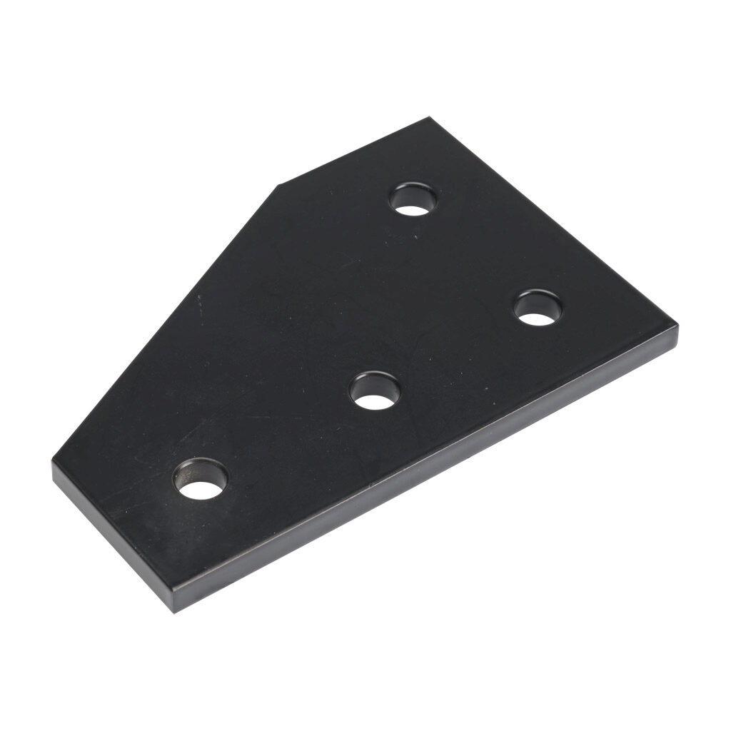 166312 - FATH flat plate, black, 90-degree, 4 holes, aluminum, slot size 8. For use with all 1.5in and 3in profile T-slotted rails. Manufacturer part number: 093EVL76114S.