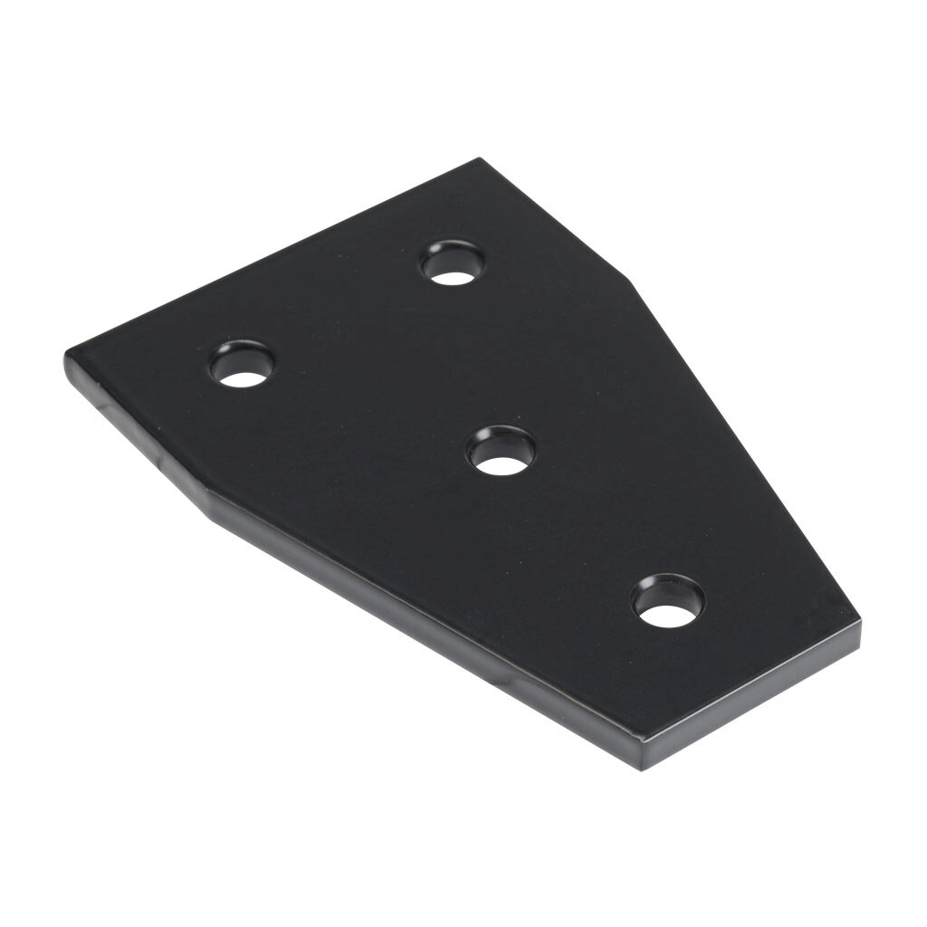 166314 - FATH T-shaped flat plate, black, 4 holes, aluminum, slot size 8. For use with all 1.5in and 3in profile T-slotted rails. Manufacturer part number: 093EVT76114S.