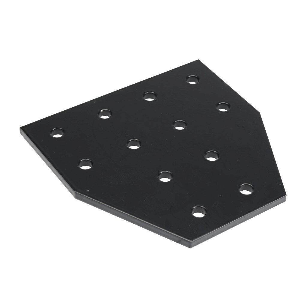 166316 - FATH T-shaped flat plate, black, 12 holes, aluminum, slot size 8. For use with all 1.5in and 3in profile T-slotted rails. Manufacturer part number: 093EVT152152DS.