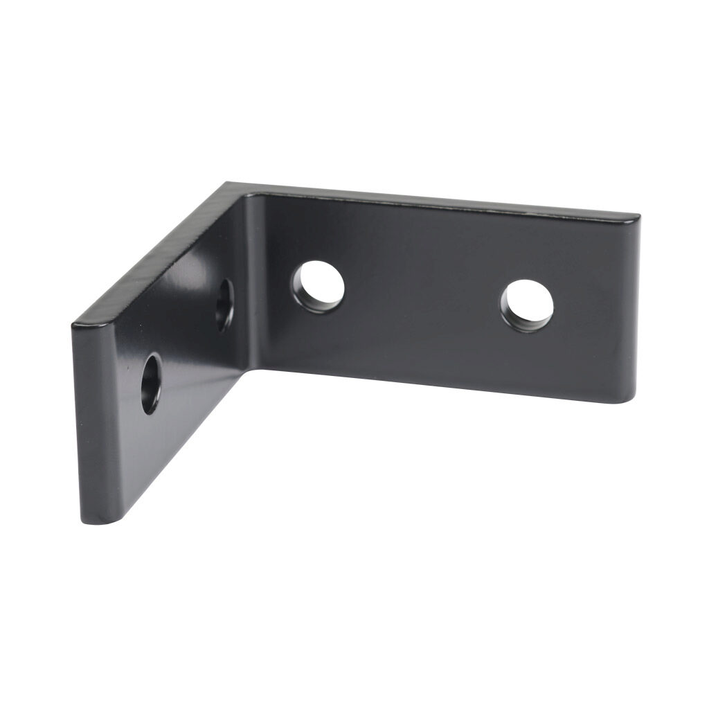 166325 - FATH tall inside corner bracket, black, 90-degree, 4 holes, aluminum, slot size 8. For use with all 1.5in and 3in profile T-slotted rails. Manufacturer part number: 093WD3876S.