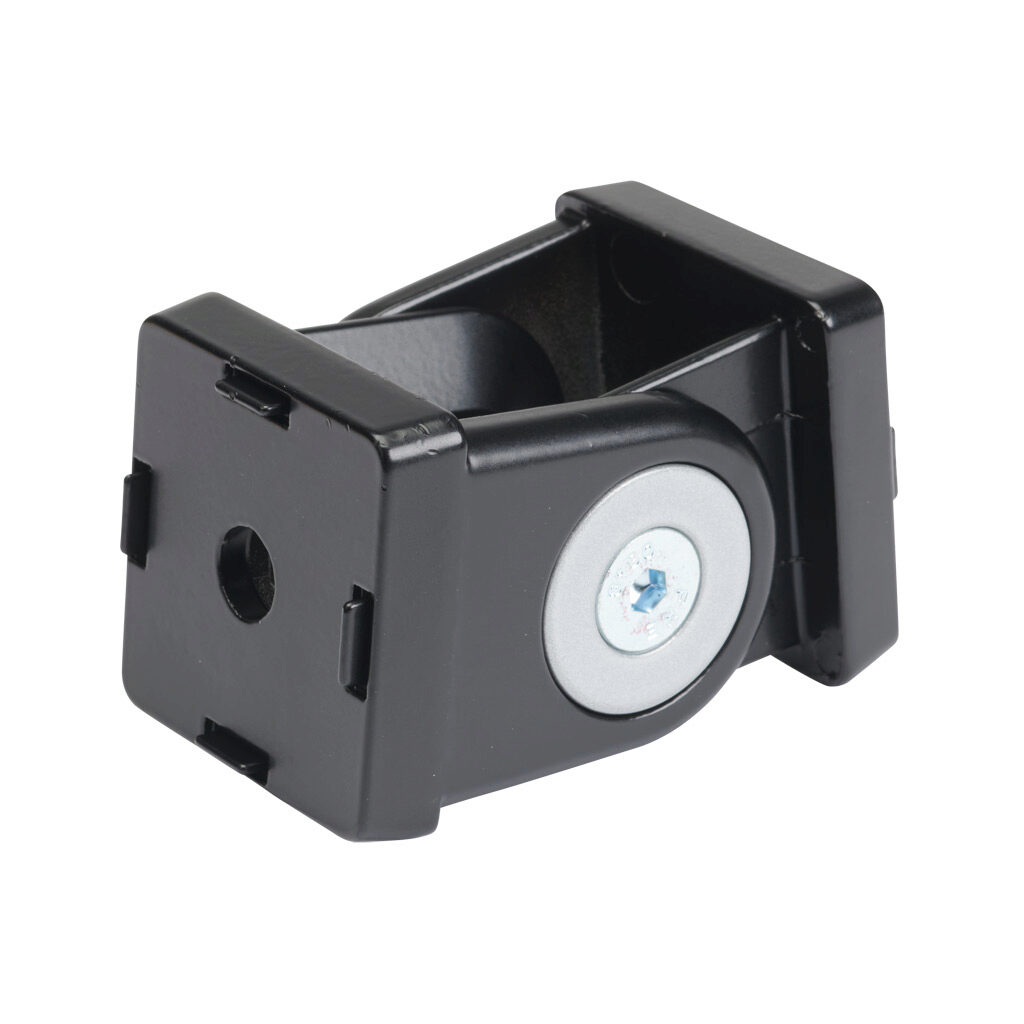 166331 - FATH pivot joint, black, 178-degree adjustable, 2 holes, aluminum, slot size 8. For use with all 1.5in and 3in profile T-slotted rails. Manufacturer part number: 093G38AN08S.