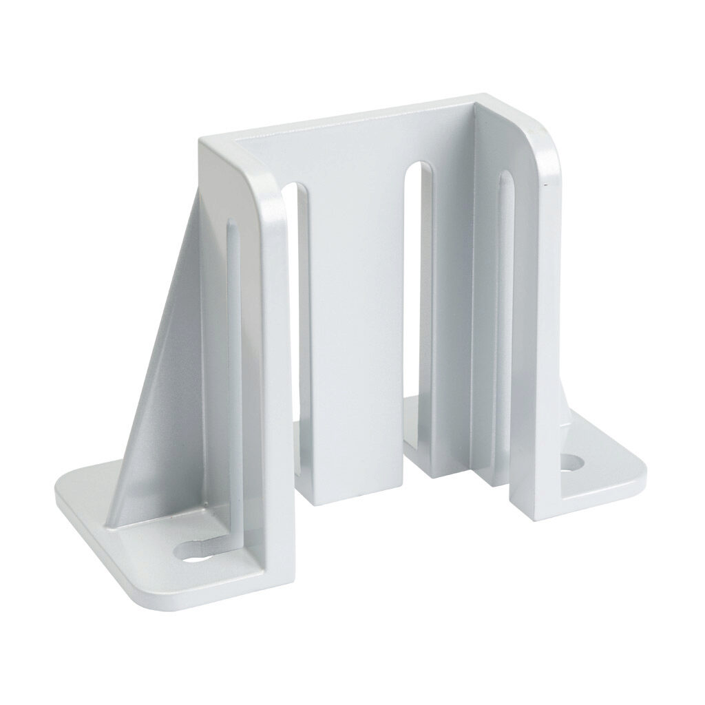 166335 - FATH foot console, silver, 1.5 x 3in, die-cast aluminum, slot size 8. For use with all 3in profile T-slotted rails. Manufacturer part number: 098G3876L85168A.