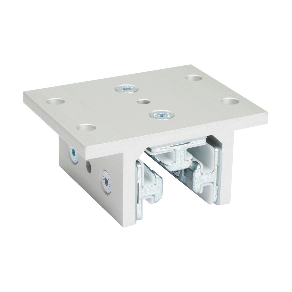 166337 - FATH 3-slot double-flange linear bearing, silver, 103 x 80 x 48mm, aluminum/die-cast zinc/polyoxymethylene (POM), slot size 8. For use with all 1.5in profile T-slotted rails. Manufacturer part number: 093DF381.