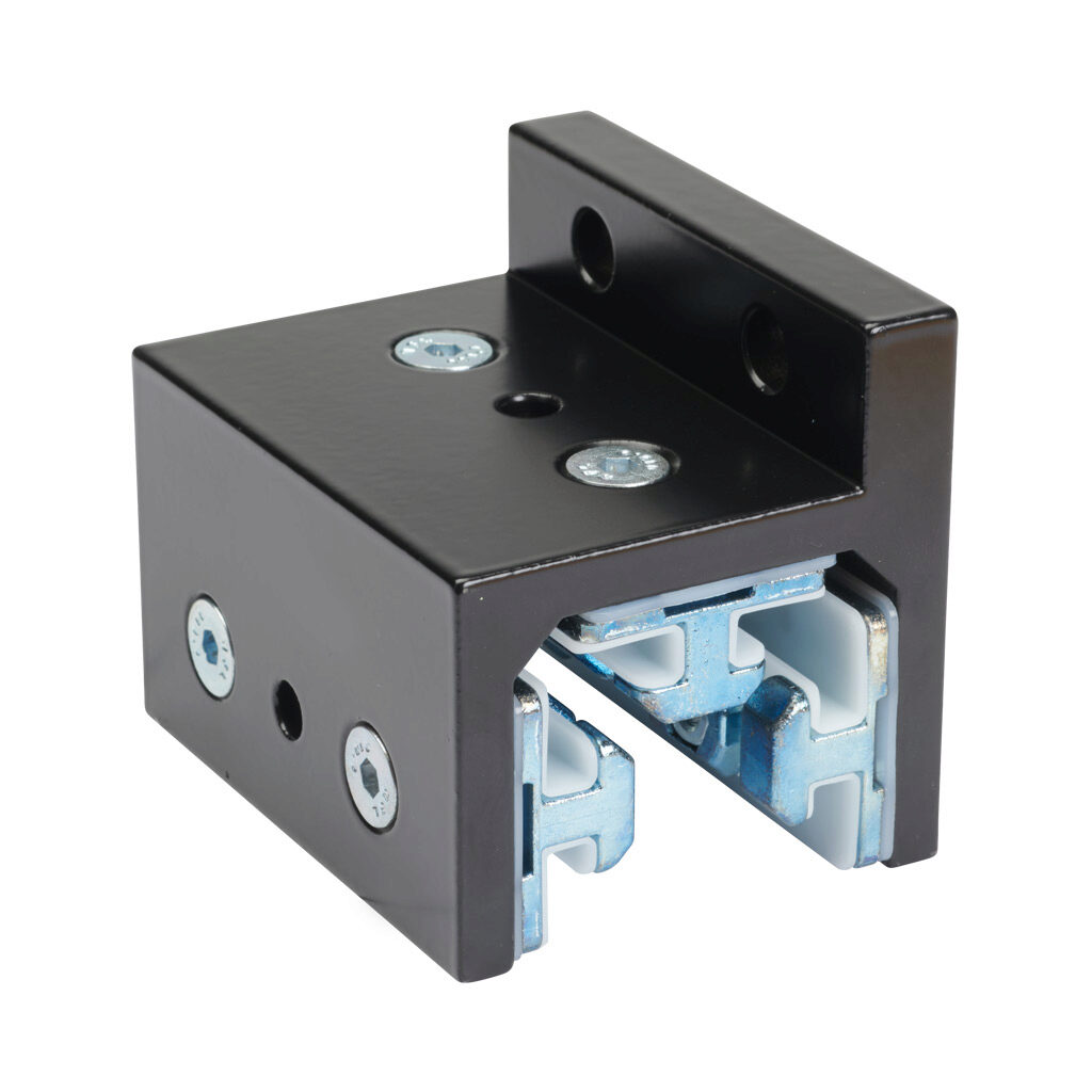 166346 - FATH 3-slot single-flange linear bearing, black, 63 x 80 x 67mm, aluminum/die-cast zinc/polyoxymethylene (POM), slot size 8. For use with all 1.5in profile T-slotted rails. Manufacturer part number: 093SF381S.