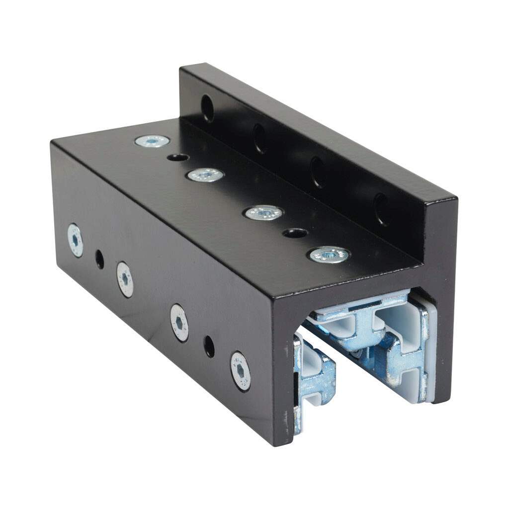 166348 - FATH 3-slot single-flange linear bearing, black, 63 x 160 x 67mm, aluminum/die-cast zinc/polyoxymethylene (POM), slot size 8. For use with all 1.5in profile T-slotted rails. Manufacturer part number: 093SF382S.