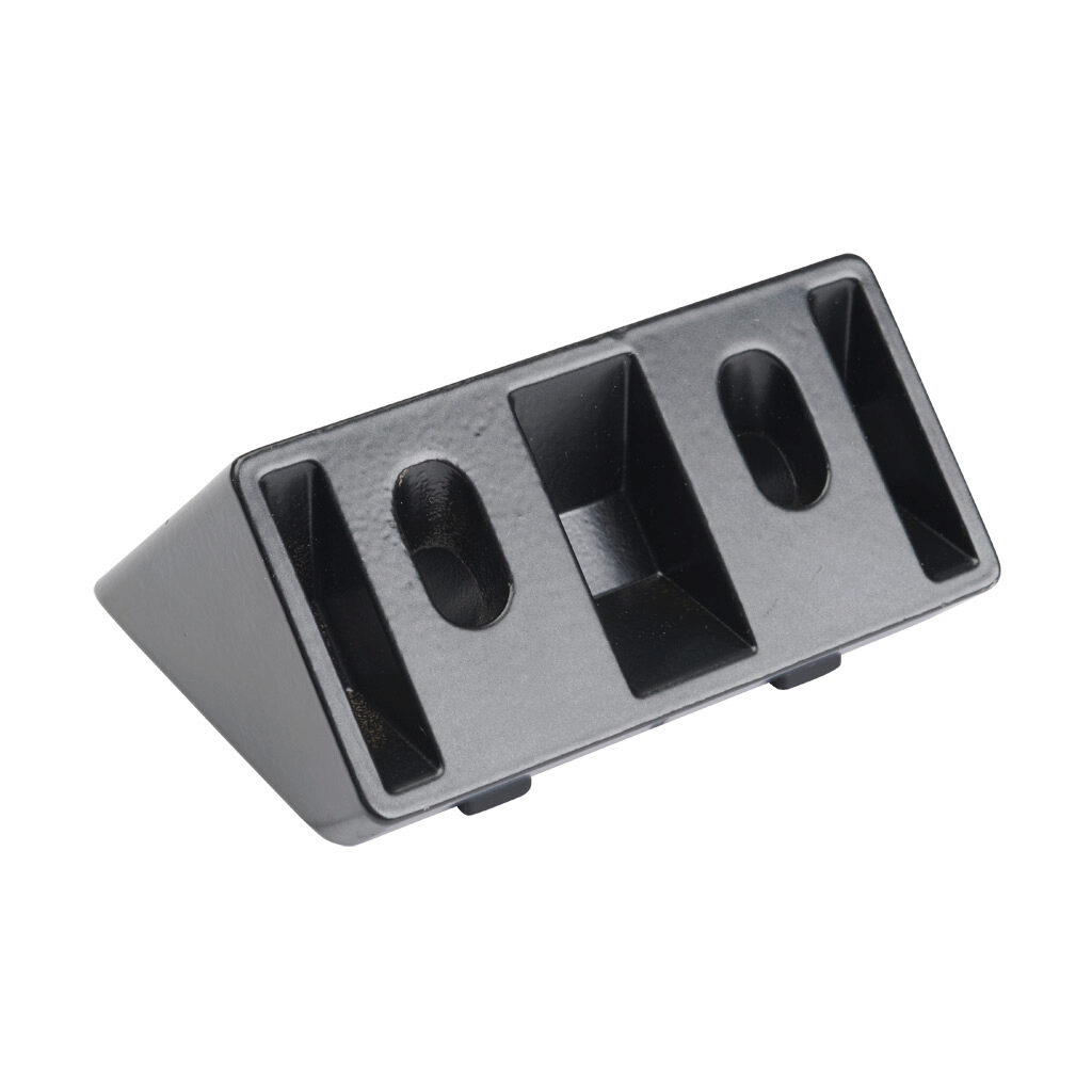 166372 - FATH angle connector, black, 45-degree, 40 x 80mm, die-cast aluminum, slot size 8. For use with all 40mm and 80mm profile T-slotted rails. Fasteners included. Manufacturer part number: 093WS80145N08S.