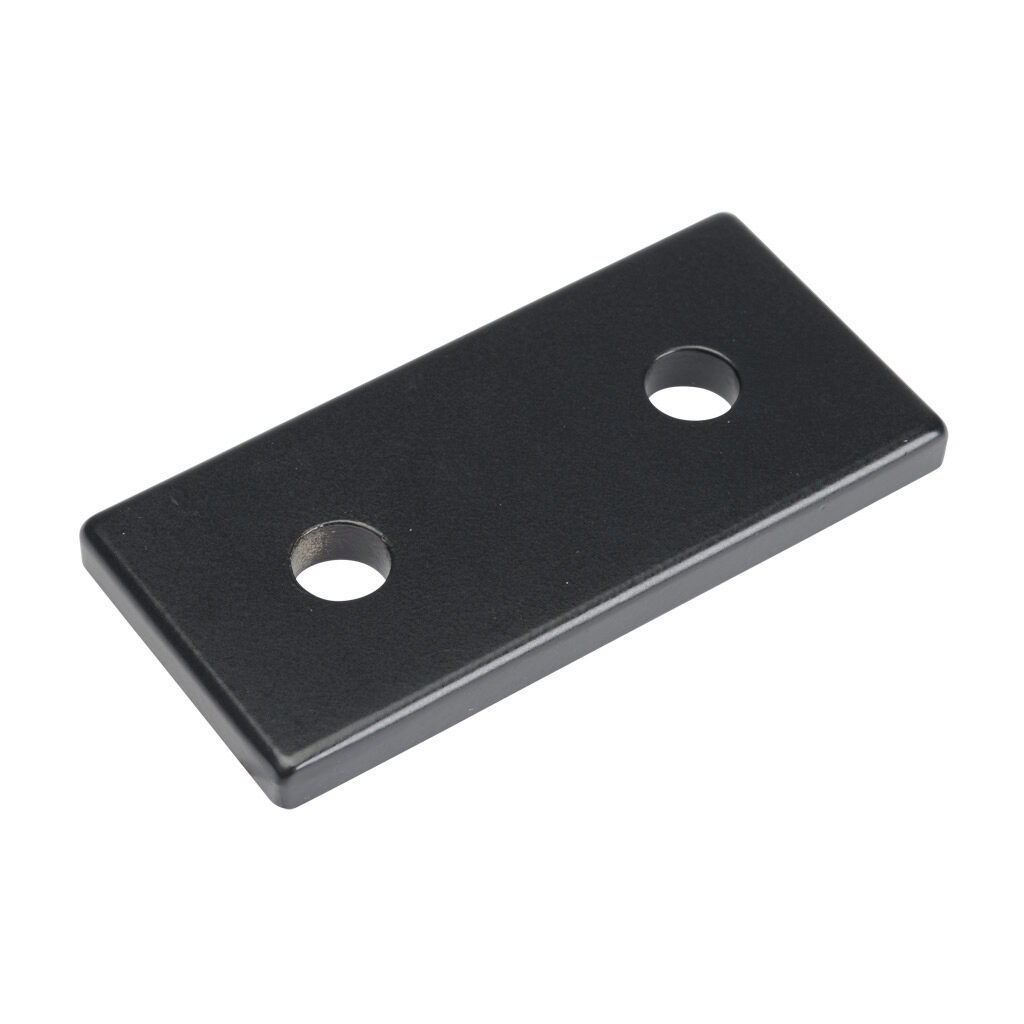166373 - FATH straight flat plate, black, 2 holes, aluminum, slot size 8. For use with all 40mm and 80mm profile T-slotted rails. Manufacturer part number: 093VA4080S.