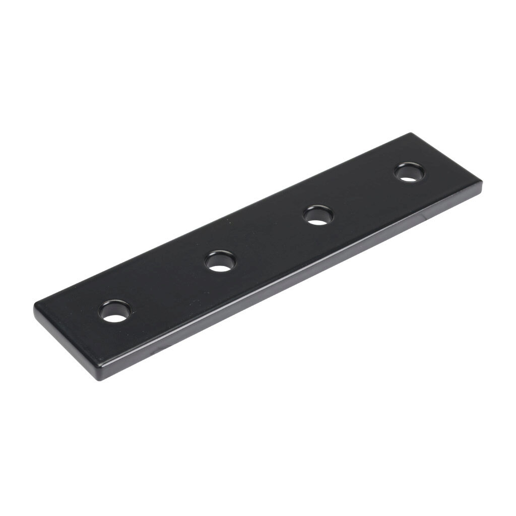 166375 - FATH straight flat plate, black, 4 holes, aluminum, slot size 8. For use with all 40mm and 80mm profile T-slotted rails. Manufacturer part number: 093VA40160S.