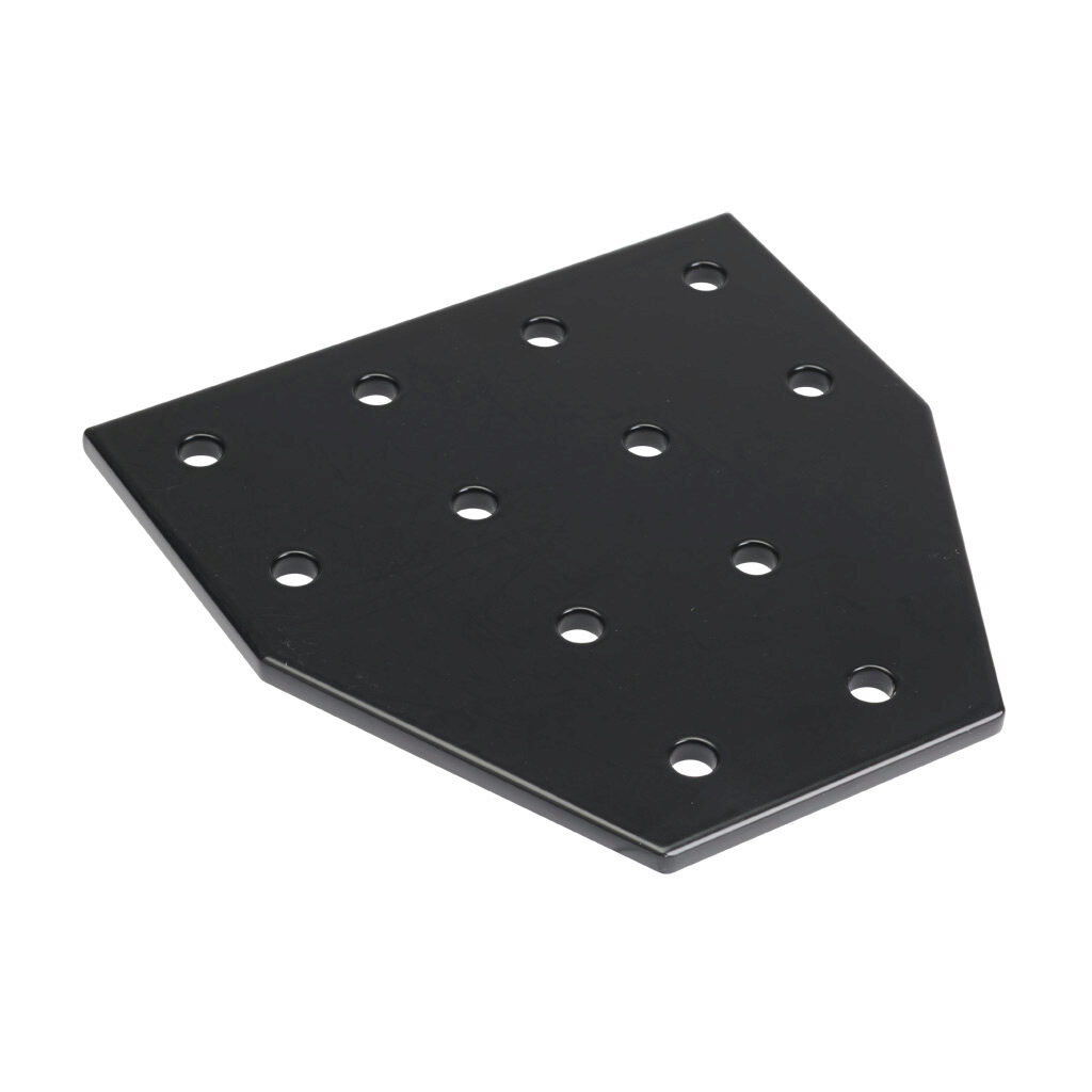 166380 - FATH T-shaped flat plate, black, 12 holes, aluminum, slot size 8. For use with all 40mm and 80mm profile T-slotted rails. Manufacturer part number: 093VT160160DS.
