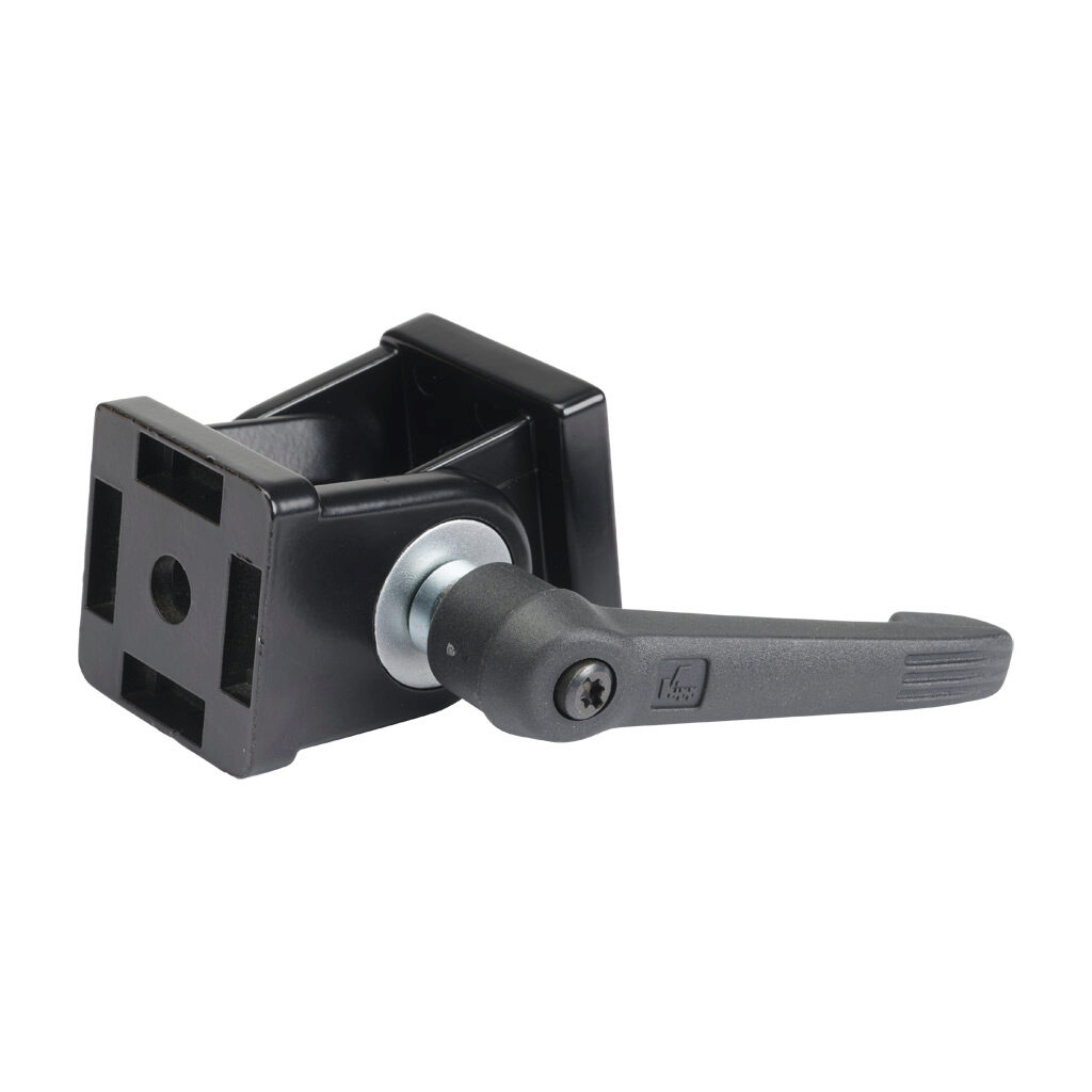 166390 - FATH pivot joint with locking handle, black, 178-degree adjustable, 2 holes, aluminum, slot size 8. For use with all 40mm and 80mm profile T-slotted rails. Manufacturer part number: 093GF40ANS.