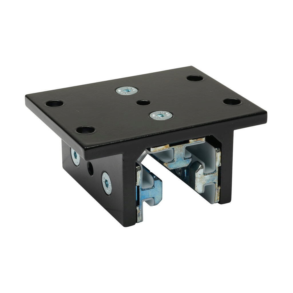 166394 - FATH 3-slot double-flange linear bearing, black, 103 x 80 x 48mm, aluminum/die-cast zinc/polyoxymethylene (POM), slot size 8. For use with all 40mm profile T-slotted rails. Manufacturer part number: 093DF401S.