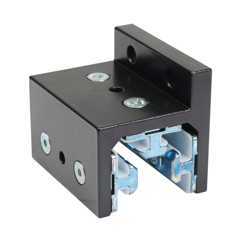 166402 - FATH 3-slot single-flange linear bearing, black, 63 x 80 x 67mm, aluminum/die-cast zinc/polyoxymethylene (POM), slot size 8. For use with all 40mm profile T-slotted rails. Manufacturer part number: 093SF401S.