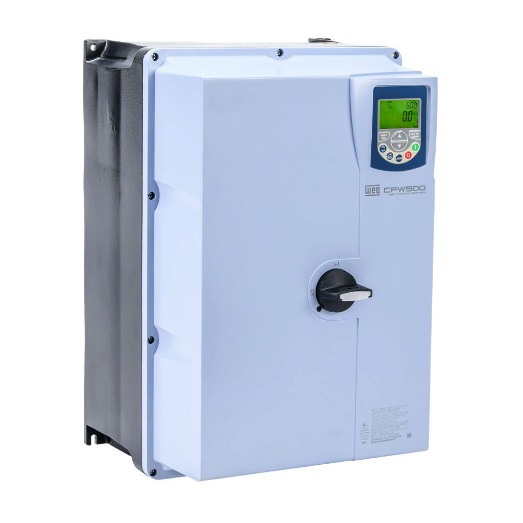 16905714 - WEG Electric CFW500 series AC high-performance drive with disconnect, NEMA 4X, 230 VAC, 15hp with 3-phase input, SVC, V/Hz, VVW, FOC, encoder or torque mode, C frame, RS-485, integrated dynamic braking. Optional communication and STO mo...