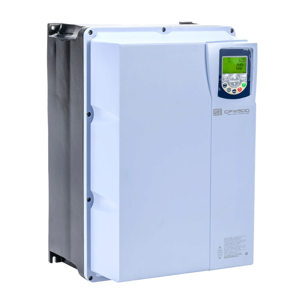16906227 - WEG Electric CFW500 series AC high-performance drive, NEMA 4X, 460 VAC, 30hp with 3-phase input, SVC, V/Hz, VVW, FOC, encoder or torque mode, C frame, RS-485, integrated dynamic braking. Optional communication and STO modules available.