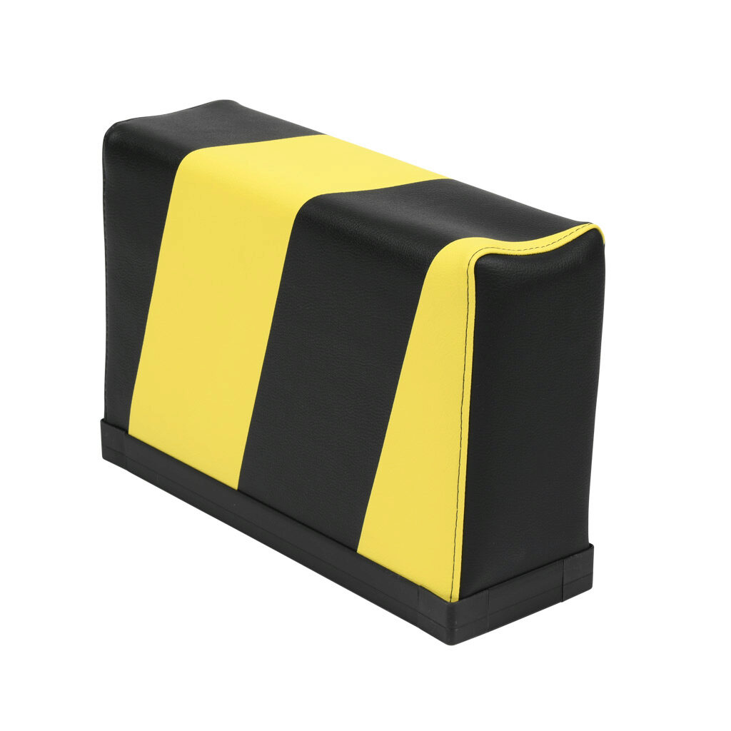 1701-4780 - ASO Safety Solutions safety contact bumper, 100 x 200mm, 1ft length, yellow and black, (1) 3-pin male M8 connector and (1) 3-pin female M8 connector, 4.7in/120mm cable length. Aluminum mounting rail included.