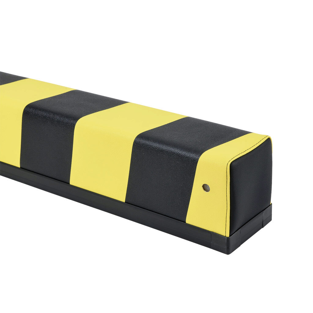 1701-6380 - ASO Safety Solutions safety contact bumper, 100 x 120mm, 4ft length, yellow and black, (1) 3-pin male M8 connector and (1) 3-pin female M8 connector, outdoor rated, 4.7in/120mm cable length. Aluminum mounting rail included.