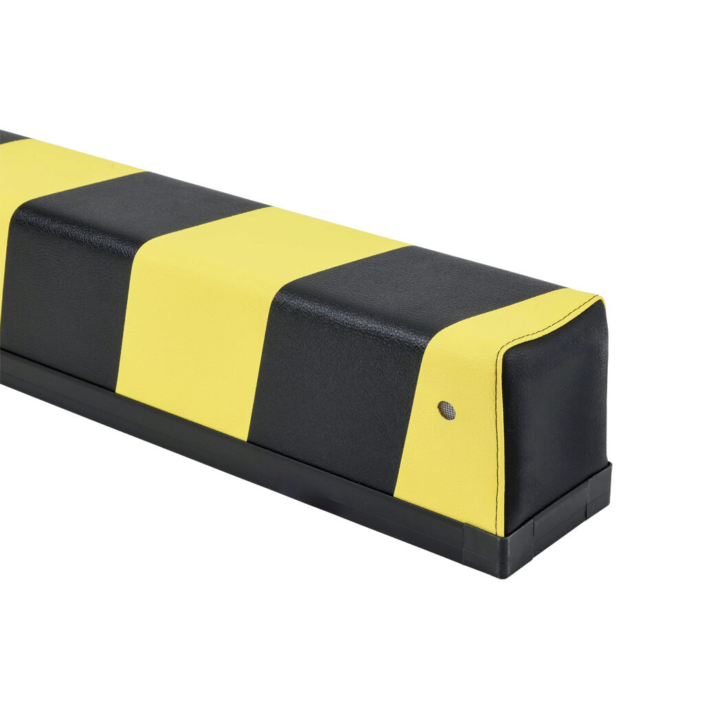 1701-6390 - ASO Safety Solutions safety contact bumper, 100 x 120mm, 5ft length, yellow and black, (1) 3-pin male M8 connector and (1) 3-pin female M8 connector, outdoor rated, 4.7in/120mm cable length. Aluminum mounting rail included.