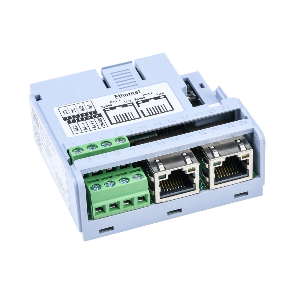 17170404 - WEG Electric CFW500 series communication module, EtherNet/IP, Modbus TCP, Modbus RTU, BACnet and webserver, 3 ports, (2) Ethernet (RJ45) and (1) RS-485 (3-pin terminal) port(s). For use with WEG CFW500 series AC drives.