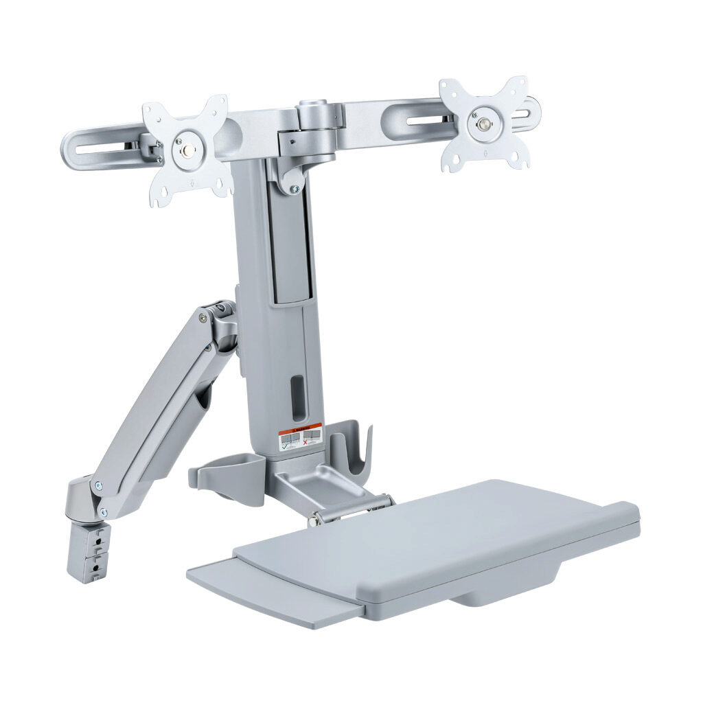 172518 - FATH 4-axis dual monitor workstation, silver, 936 x 800 x 488mm, die-cast aluminum/plastic/steel, slot size 8/10. For use with all 1.5in, 3in, 40mm, 45mm, 80mm and 90mm profile T-slotted rails. Mounting hardware included.