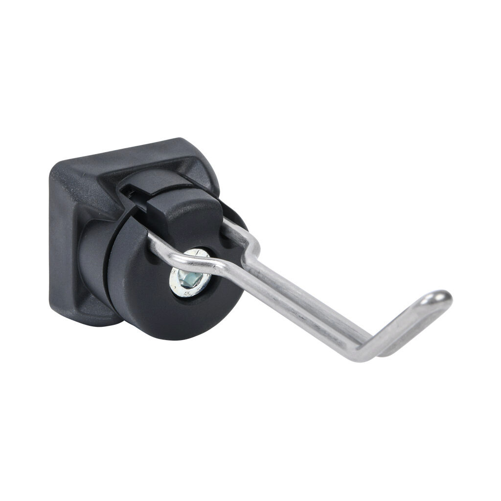 172525 - FATH tool hook, black, 66/27 - 13, glass ball reinforced nylon/stainless steel/steel, slot size 8/10. For use with all 1.5in, 3in, 40mm, 45mm, 80mm and 90mm profile T-slotted rails. Manufacturer part number: 6TH240NA9030S01.