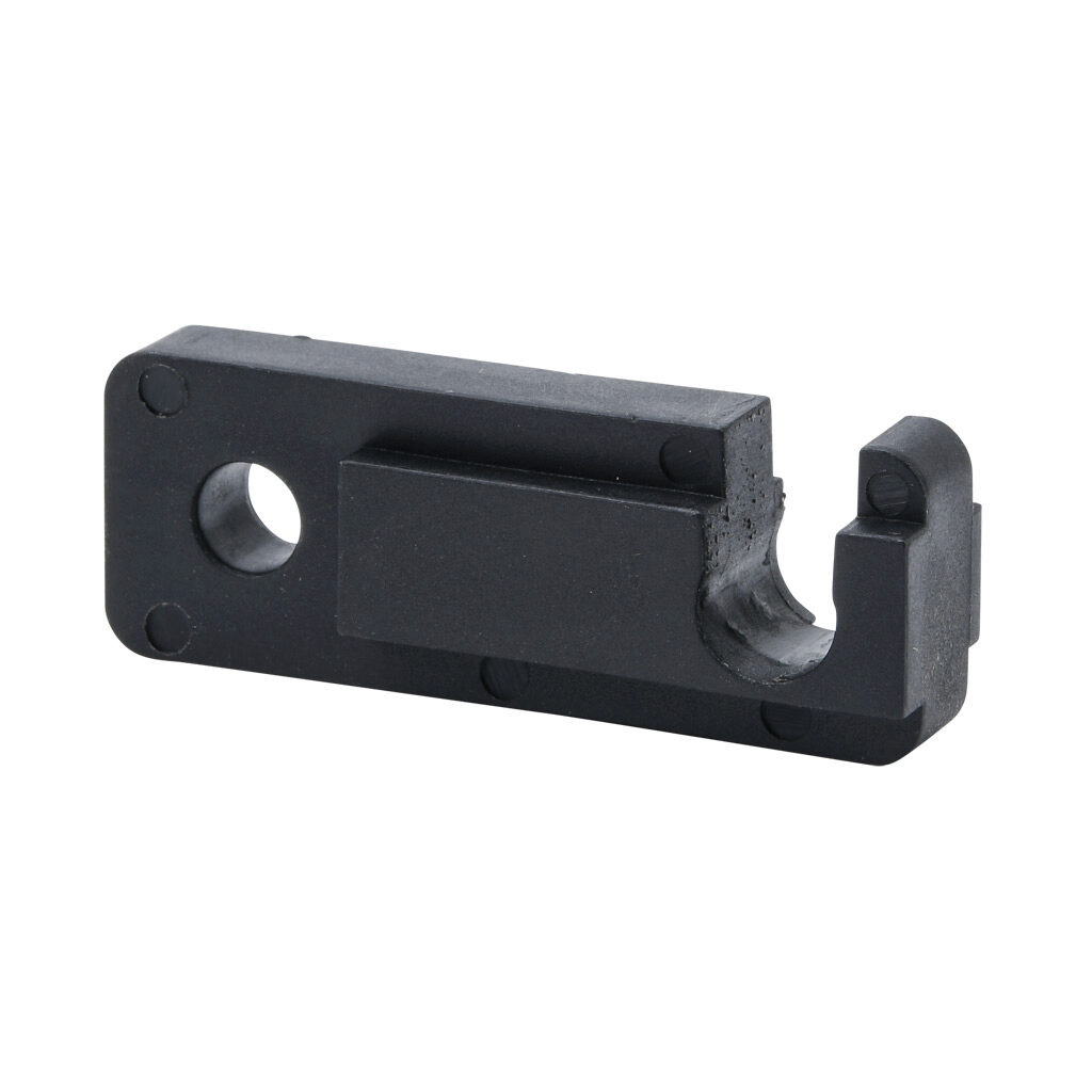 172542 - FATH roller mount block, black, glass fiber reinforced nylon, slot size 8/10. For use with all 1.5in, 3in, 40mm, 80mm, 45mm and 90mm profile T-slotted rails. Mounting hardware included. Manufacturer part number: 093200.