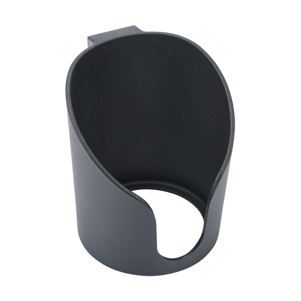 172553 - FATH open bottom cup holder, black, glass fiber reinforced nylon, slot size 8/10. For use with all 1.5in, 3in, 40mm, 45mm, 80mm and 90mm profile T-slotted rails. Manufacturer part number: 09308901.
