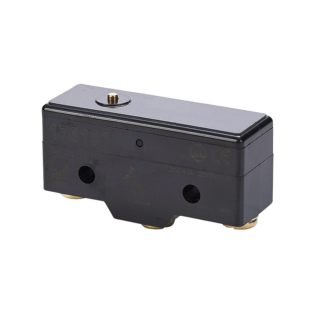 176101-1 - IDEM micro limit switch, metal pin plunger, (1) N.O./(1) N.C. contact(s), snap action, 25.4mm hole spacing, polybutylene terephthalate, screw terminals.