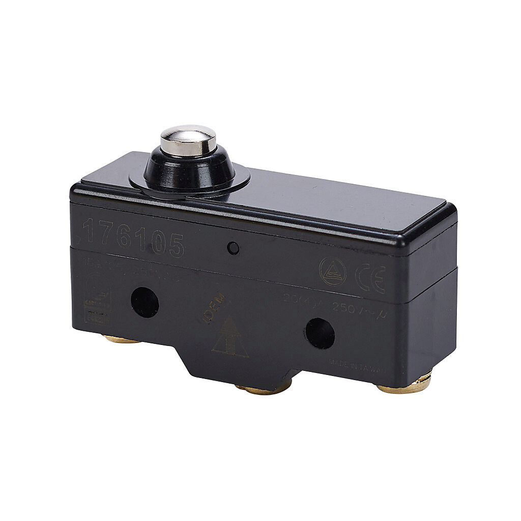 176105-5 - IDEM micro limit switch, metal plunger, (1) N.O./(1) N.C. contact(s), snap action, 25.4mm hole spacing, polybutylene terephthalate, screw terminals. Package of 5.