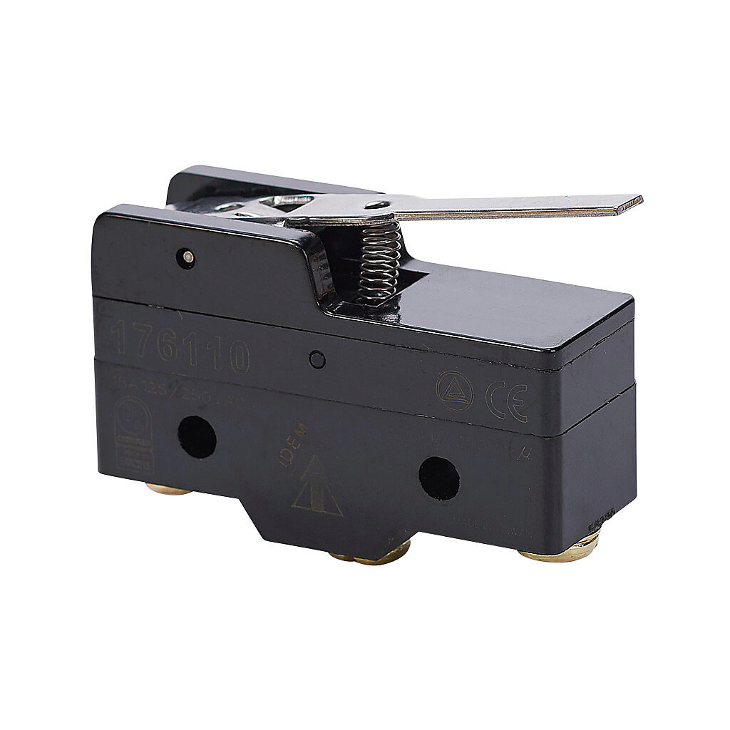 176110-5 - IDEM micro limit switch, lever hinge, (1) N.O./(1) N.C. contact(s), snap action, 25.4mm hole spacing, polybutylene terephthalate, screw terminals. Package of 5.