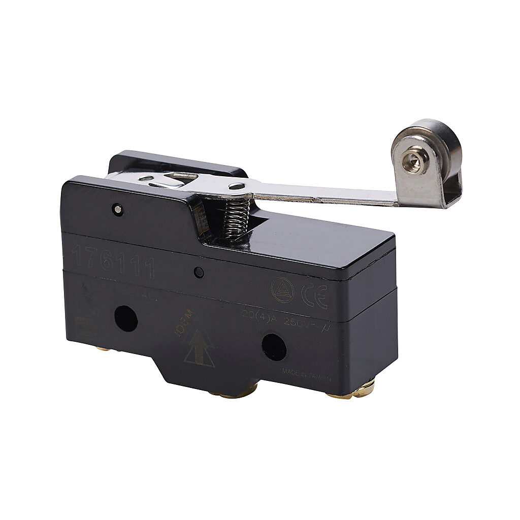 176111-5 - IDEM micro limit switch, lever hinge long with steel roller, (1) N.O./(1) N.C. contact(s), snap action, 25.4mm hole spacing, polybutylene terephthalate, screw terminals. Package of 5.