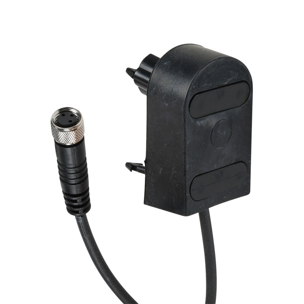 1804-1386 - ASO Safety Solutions safety contact edge end cap, 1.6ft/0.5m cable length, 3-pin female M8. For use with 25 x 45mm safety contact edge.