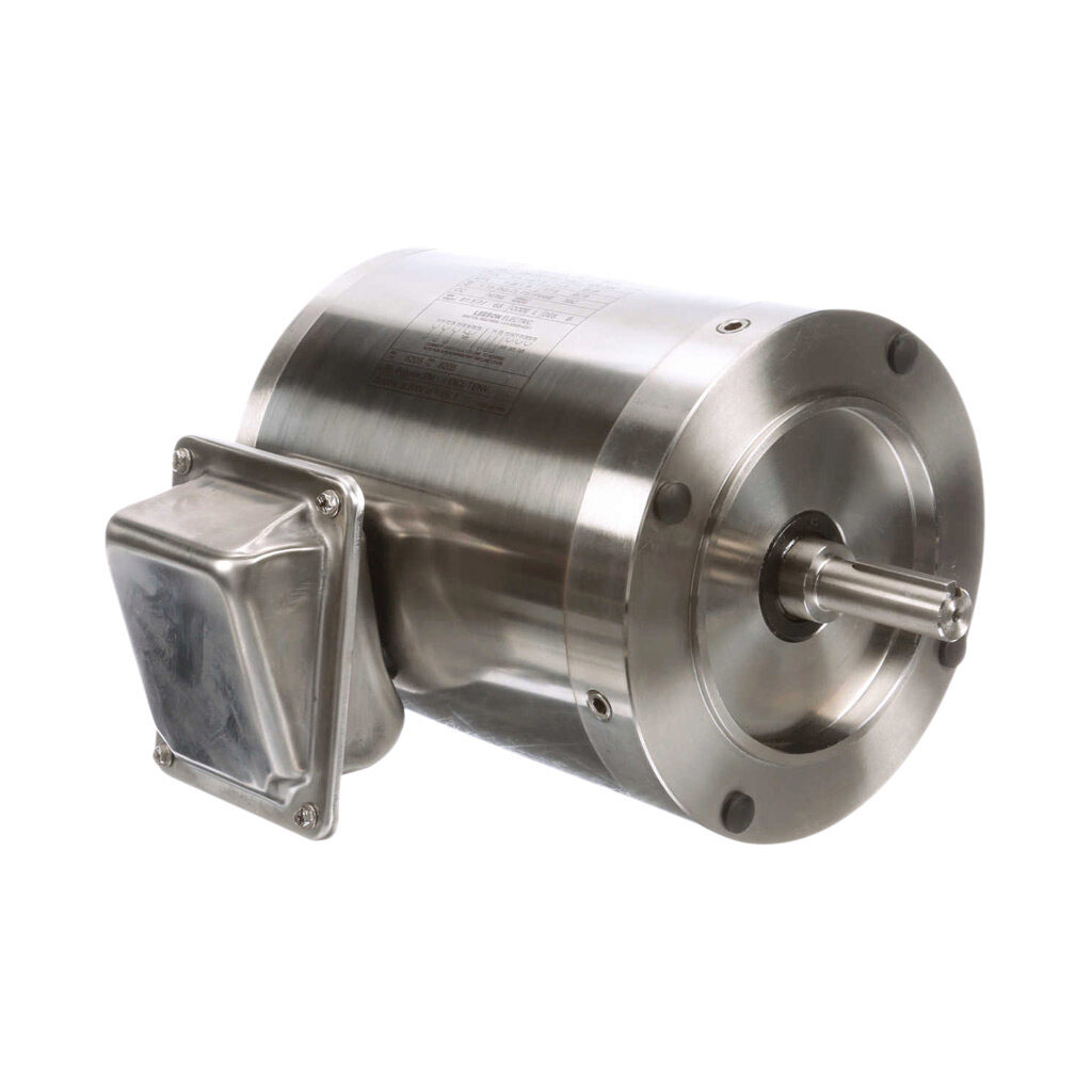 191205.00 - Leeson Washguard SST Duck premium efficiency AC induction motor, washdown and high-performance inverter duty, 1/2hp, 3-phase, 208-230/460 VAC, 1800rpm, TENV, NEMA 56C frame, stainless steel, C-face mount.