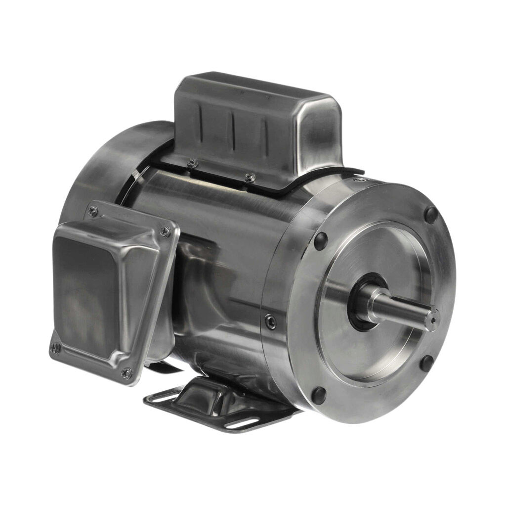 191477.00 - Leeson Washguard SST Duck premium efficiency AC induction motor, washdown, 3/4hp, 1-phase, 115/230 VAC, 1800rpm, TEFC, NEMA 56C frame, stainless steel, C-face/rigid base mount.