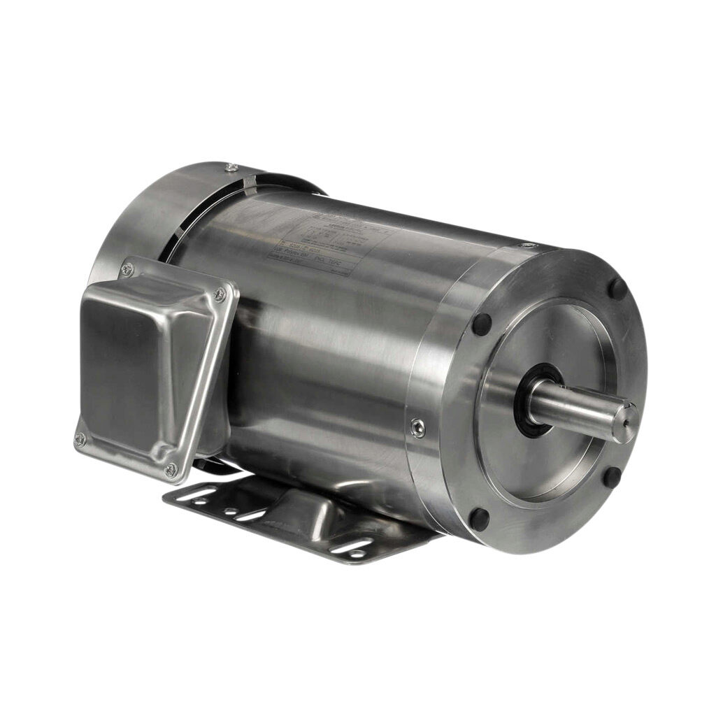 191487.00 - Leeson Washguard SST Duck premium efficiency AC induction motor, washdown and inverter rated, 1hp, 3-phase, 208-230/460 VAC, 1800rpm, TEFC, NEMA 143TC frame, stainless steel, C-face/rigid base mount.