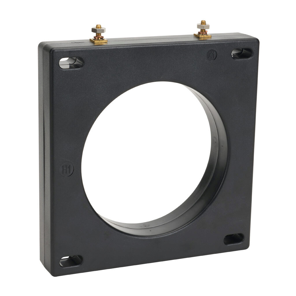 19SHT-162 - Sifam Tinsley AC current transformer, solid core, 1600A primary, 5A secondary, 4.25in diameter sensing window, +/- 1% accuracy, 8-32 terminal stud with nut.