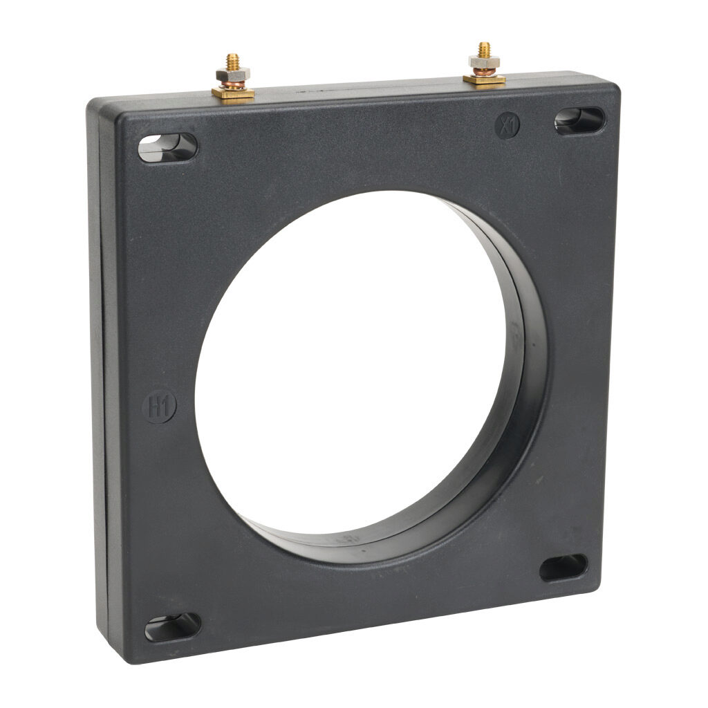 19SHT-252 - Sifam Tinsley AC current transformer, solid core, 2500A primary, 5A secondary, 4.25in diameter sensing window, +/- 1% accuracy, 8-32 terminal stud with nut.