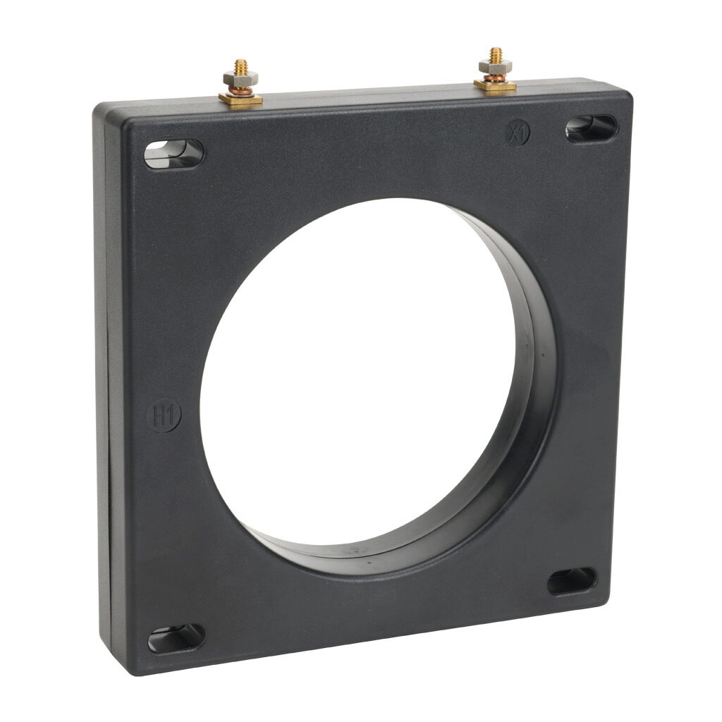 19SHT-401 - Sifam Tinsley AC current transformer, solid core, 400A primary, 5A secondary, 4.25in diameter sensing window, +/- 1% accuracy, 8-32 terminal stud with nut.