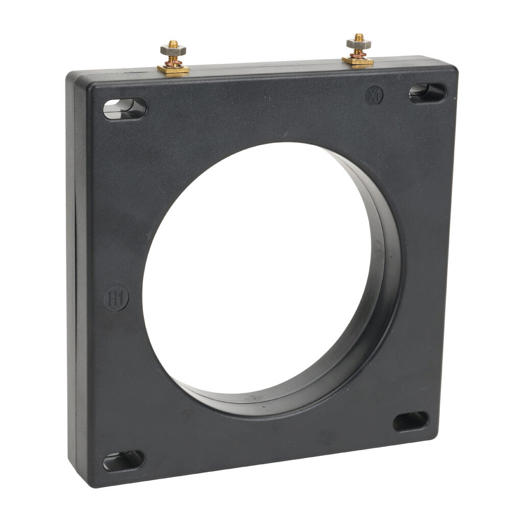 19SHT-801 - Sifam Tinsley AC current transformer, solid core, 800A primary, 5A secondary, 4.25in diameter sensing window, +/- 1% accuracy, 8-32 terminal stud with nut.