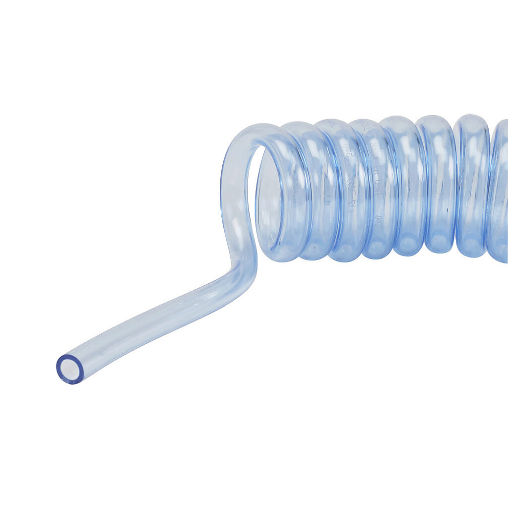 1PU532C40 - NITRA pneumatic coiled tubing, ether-based polyurethane, clear blue, 5/32in (4mm) outside diameter, 0.093in inside diameter, 40 coils, 5.5ft working length.