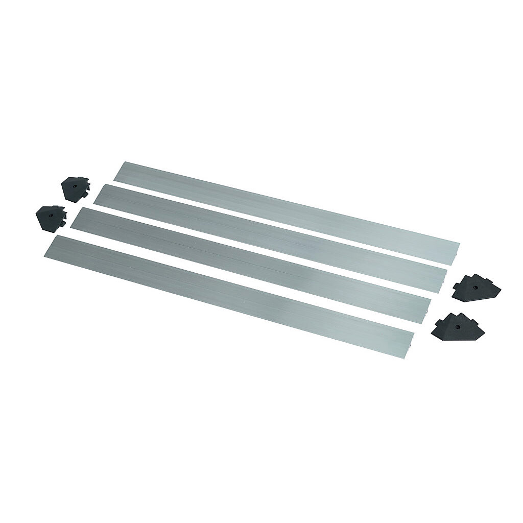 2010-0083 - ASO Safety Solutions contact mat trim kit, aluminum. For use with 36 x 36in safety mats. Includes (4) trim corners and (4) mat trim pieces.
