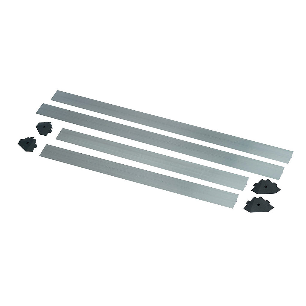 2010-0084 - ASO Safety Solutions contact mat trim kit, aluminum. For use with 36 x 48in safety mats. Includes (4) trim corners and (4) mat trim pieces.