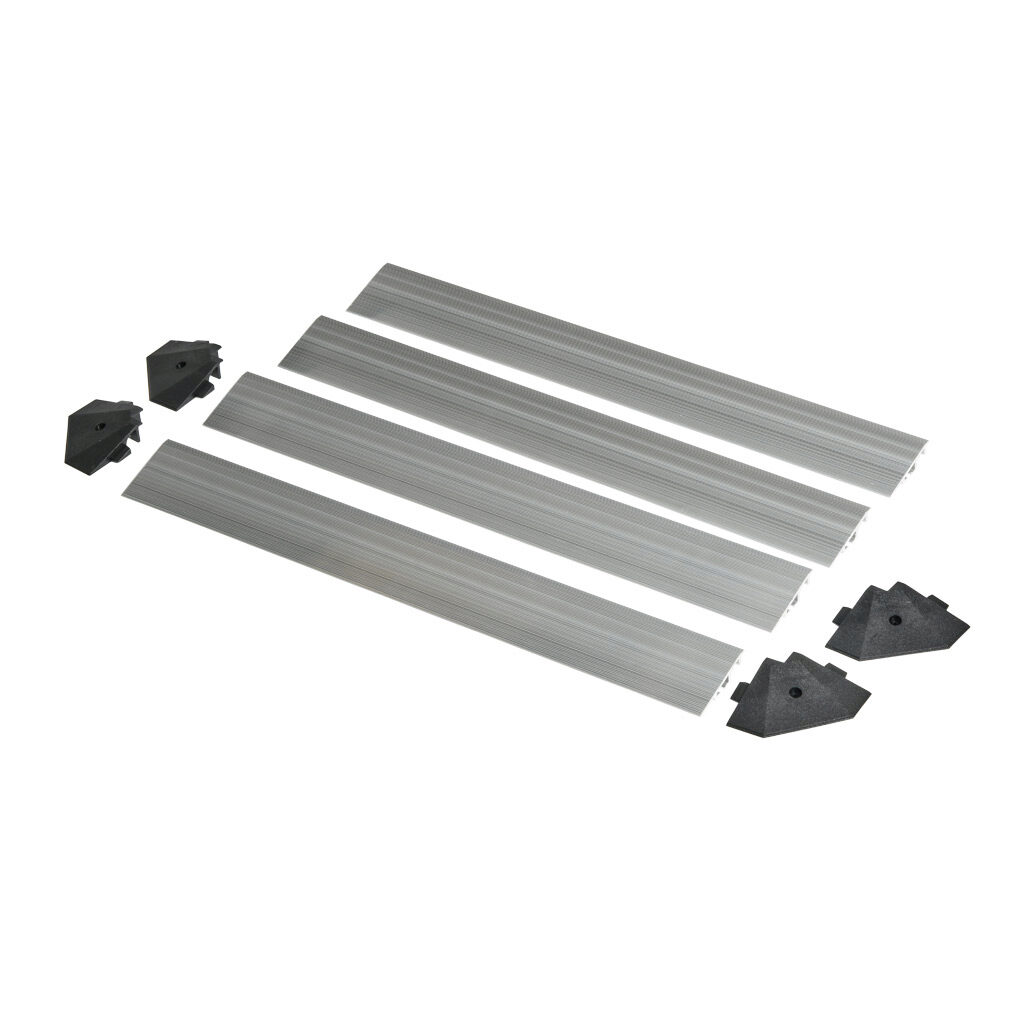 2010-0120 - ASO Safety Solutions contact mat trim kit, aluminum. For use with 24 x 24in safety mats. Includes (4) trim corners and (4) mat trim pieces.