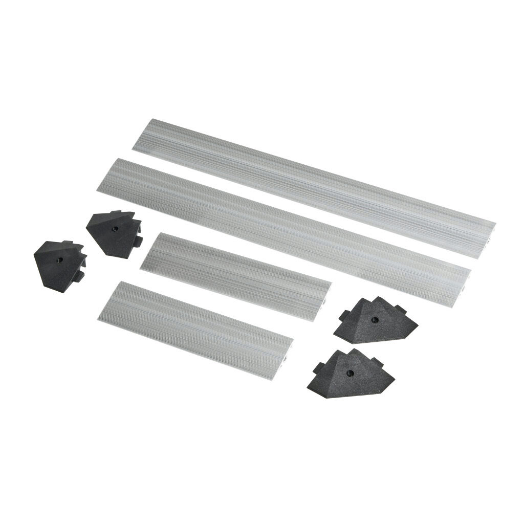2010-0121 - ASO Safety Solutions contact mat trim kit, aluminum. For use with 12 x 24in safety mats. Includes (4) trim corners and (4) mat trim pieces.