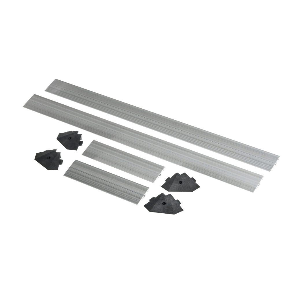 2010-0122 - ASO Safety Solutions contact mat trim kit, aluminum. For use with 12 x 36in safety mats. Includes (4) trim corners and (4) mat trim pieces.