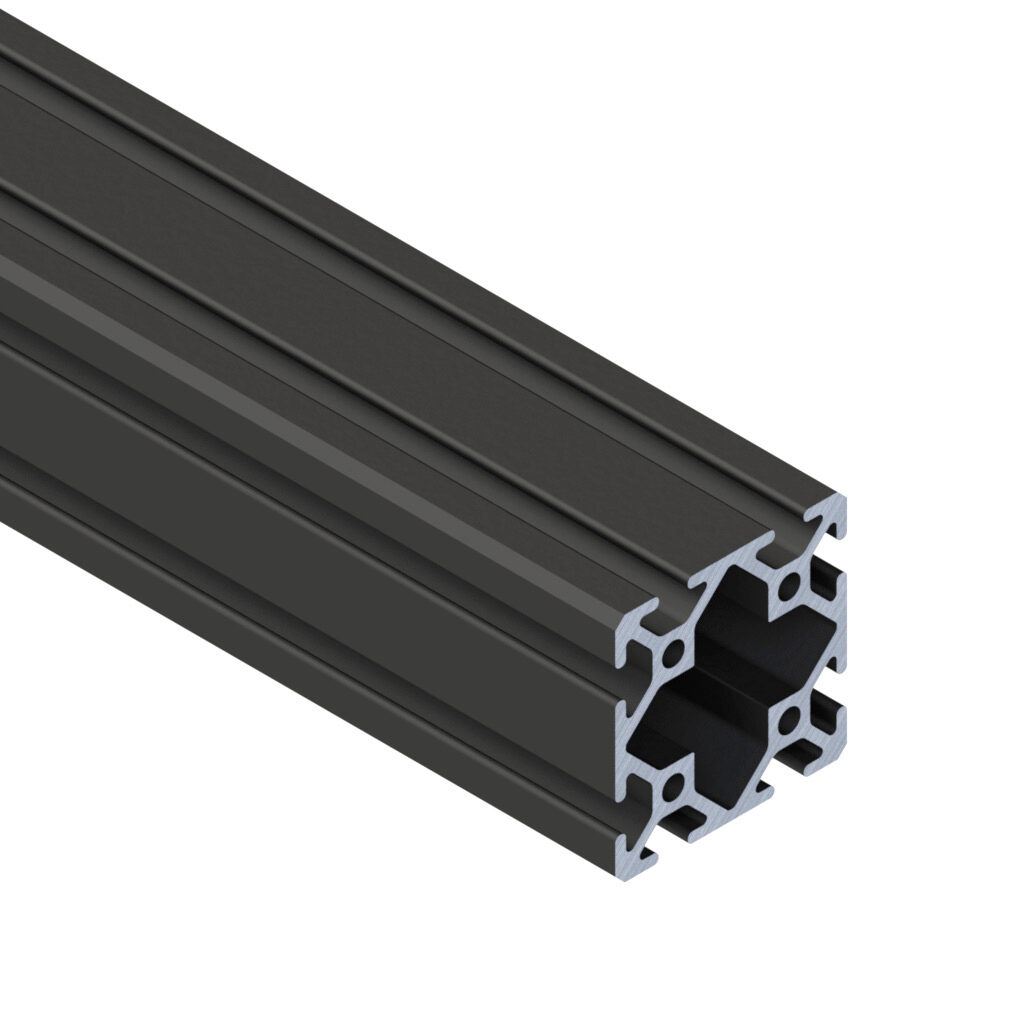 2020B - SureFrame 10 Series standard T-slotted rail, black, 6063-T6 anodized aluminum alloy, cut to length, 2 x 2in profile, slot size 6.