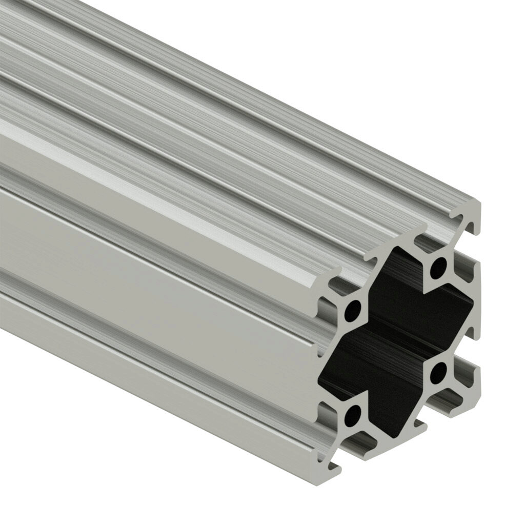 2020C - SureFrame 10 Series standard T-slotted rail, silver, 6063-T6 anodized aluminum alloy, cut to length, 2 x 2in profile, slot size 6.