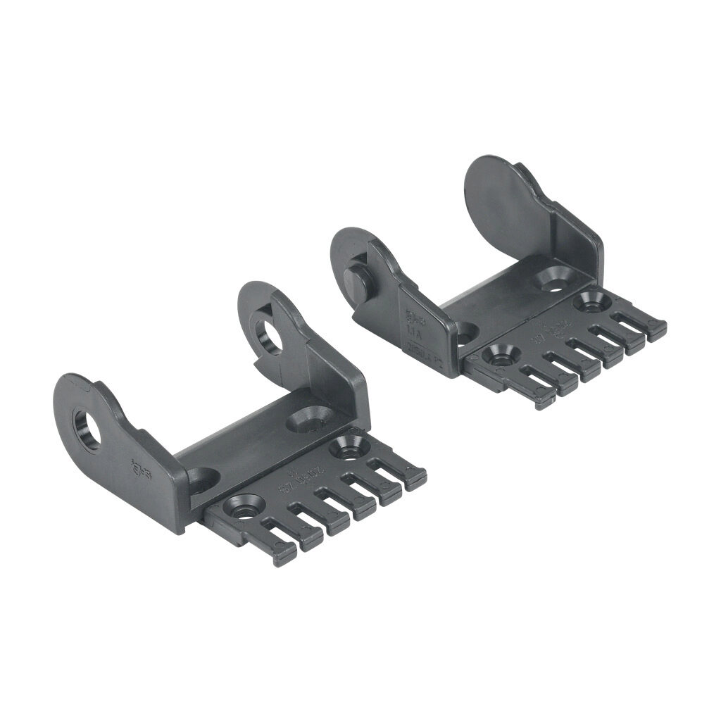 2050-34PZB - igus bracket, 0.98in inside height, 2.24in inside width, 90 to -48 deg pivoting, polyamide, black. For use with 2400 and 2500 series energy chain.