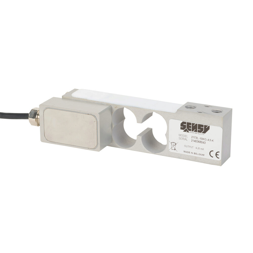 2172L-10KG-A3-K - Sensy single point load cell, 22 lb/10 kg, +/- 0.03% of full scale accuracy, current signal range(s) of 4-20 mA, 12-30 VDC, anodized aluminum alloy, IP63, 6.5ft/2m integral 3-wire shielded cable.